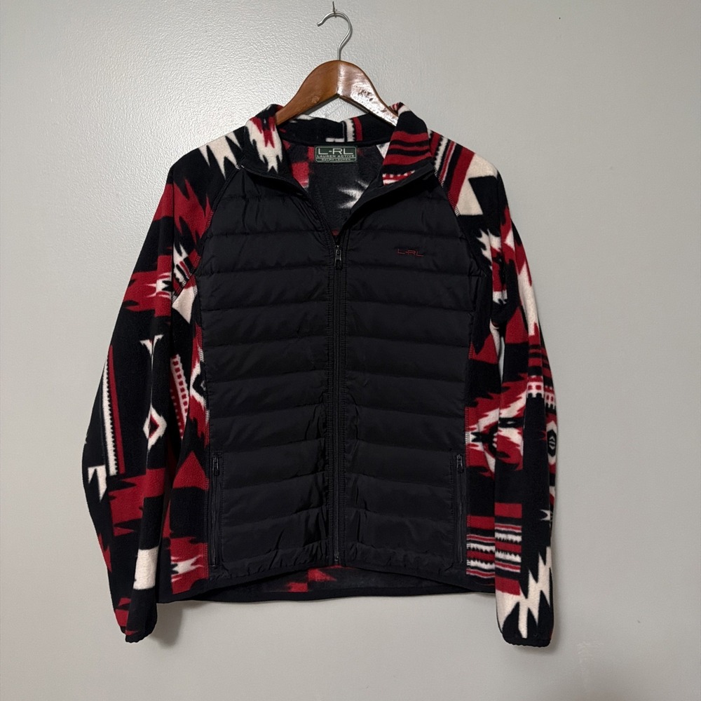 Lauren Ralph Lauren Southwestern Aztec Fleece Puffer Jacket Western Boho Size L